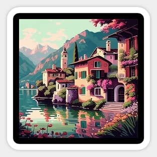 Colorful Lakeside Flower Villa Sticker